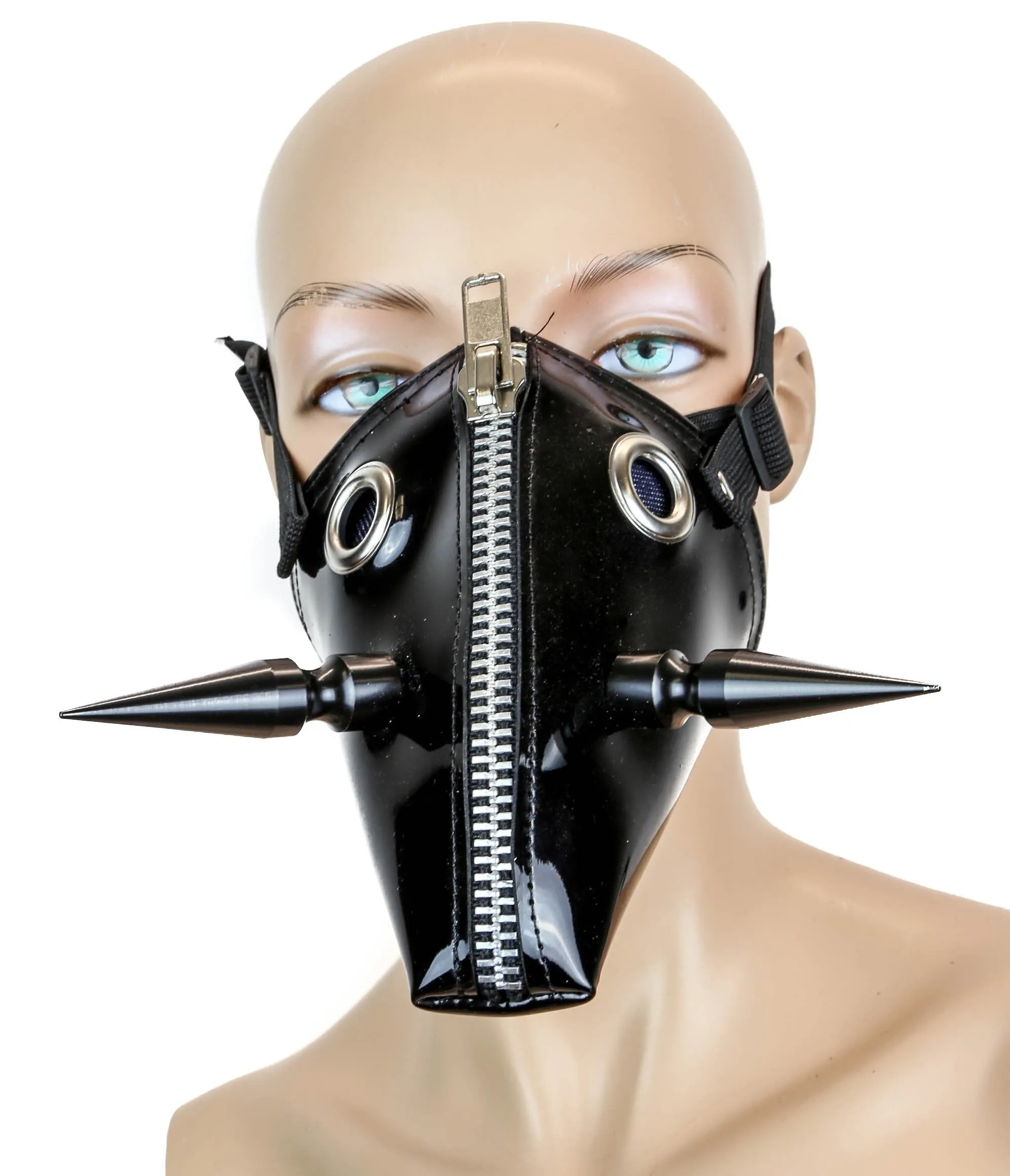 Patent Leather Dog Face Mask With Xl Spike And Zipper