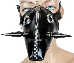 Patent Leather Dog Face Mask With Xl Spike And Zipper