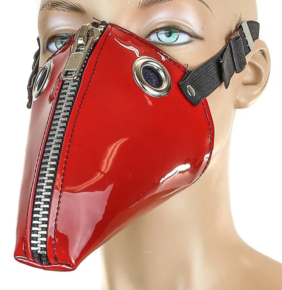 Patent Leather Dog Face Zipper Mask
