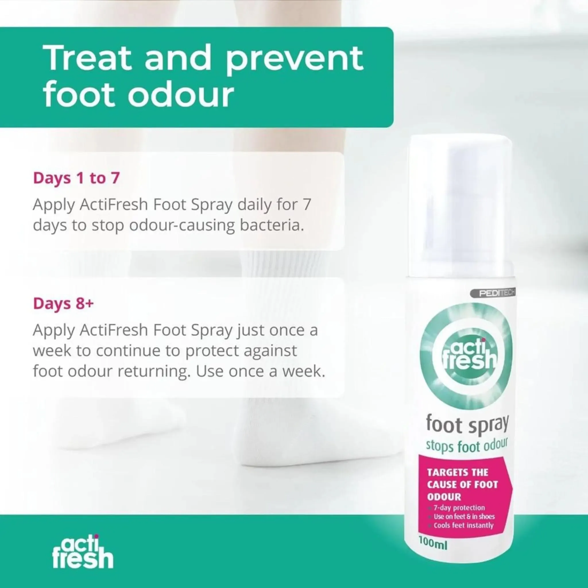 PEDITECH ActiFresh Foot Odour Spray - 100ml