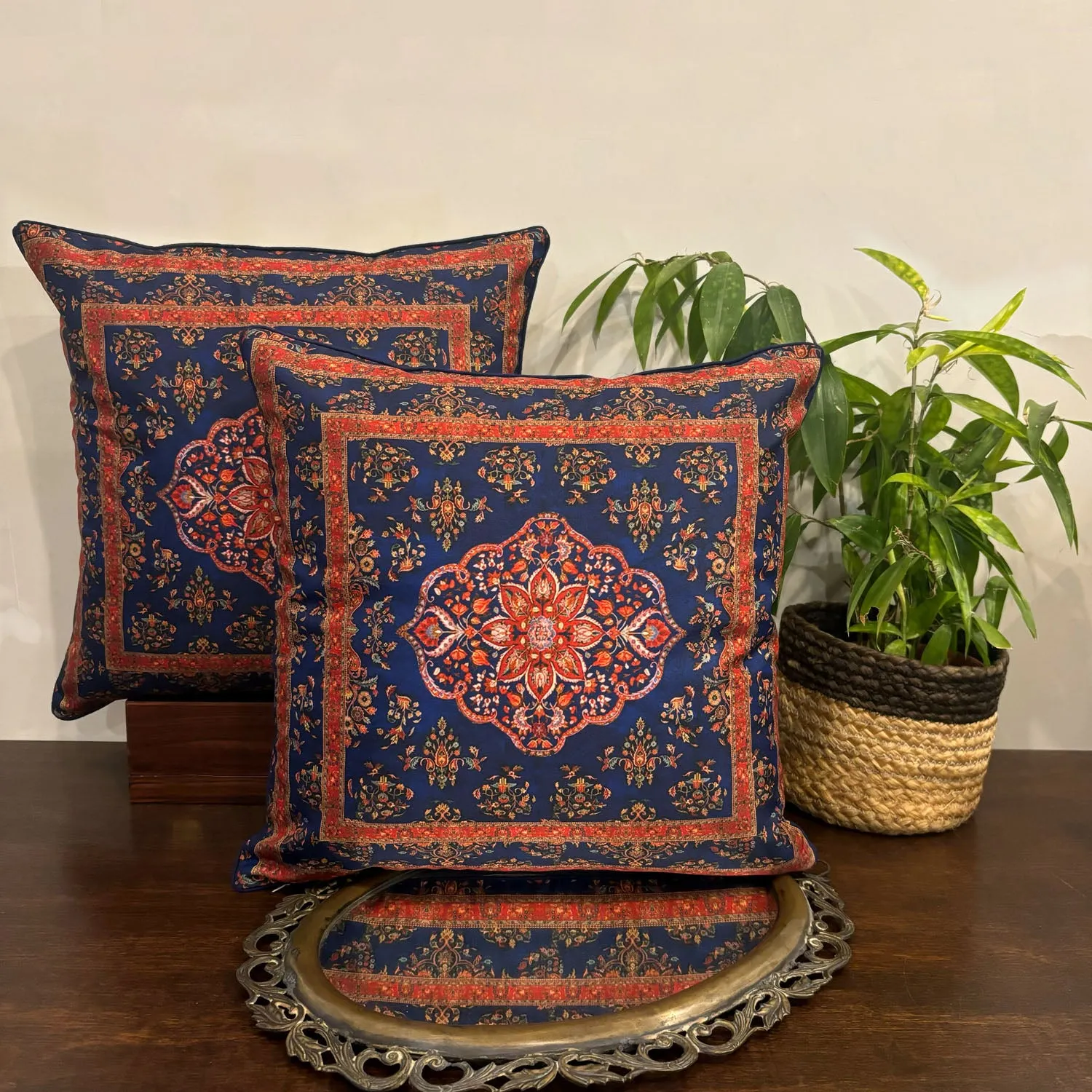 Persian Floral Jaal (Deep Blue)  Cushion Deal (Set of 2)