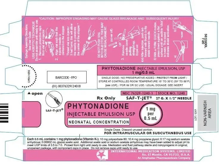 Phytonadione (Vitamin K) Injectable Emulsion Prefiiled Syringes Neonatal Concentration 1 mg Per 0.5 mL 10/Pack (RX)