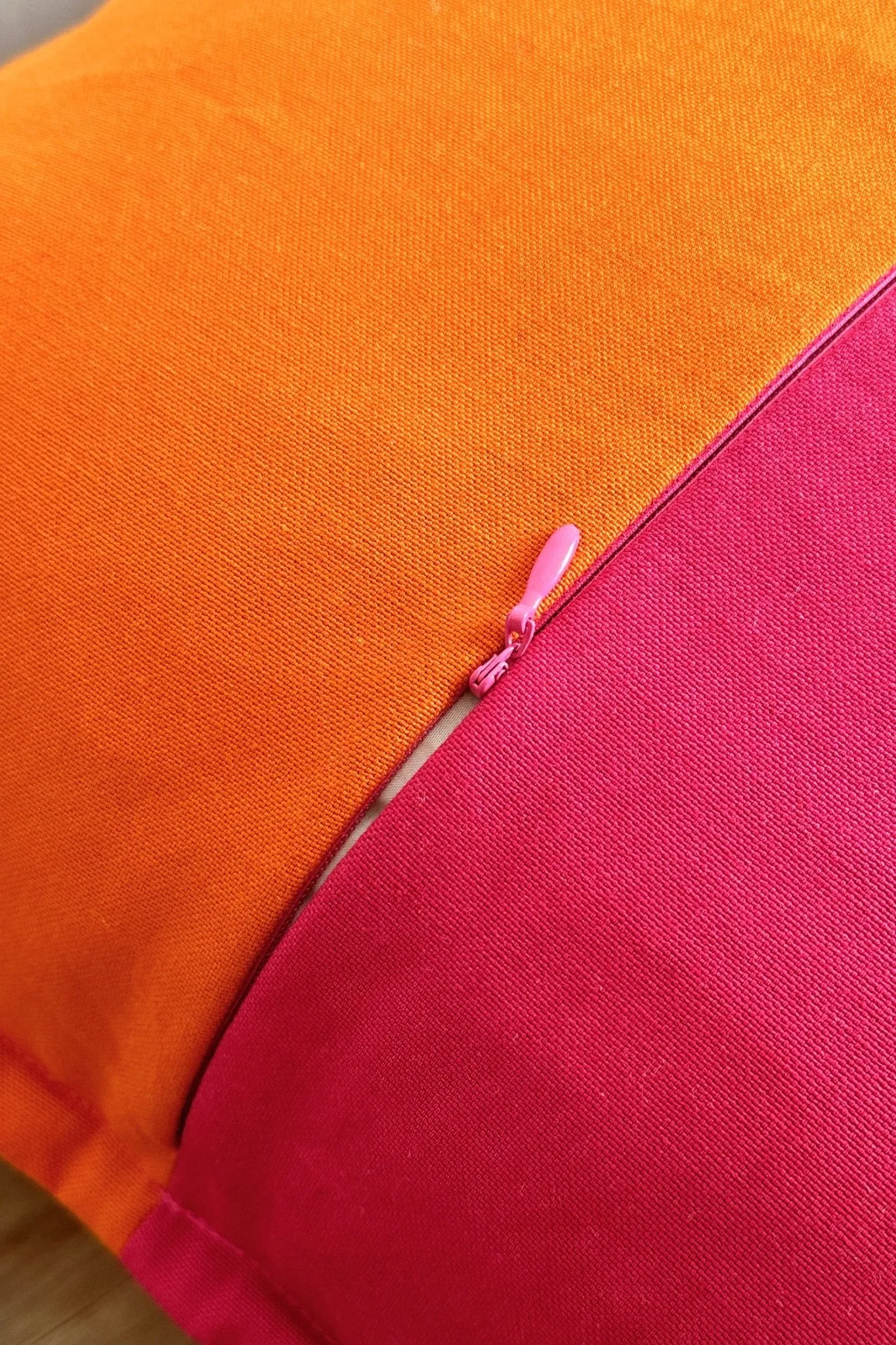 Pink and Orange Candy Striped Cotton Rectangular Cushion