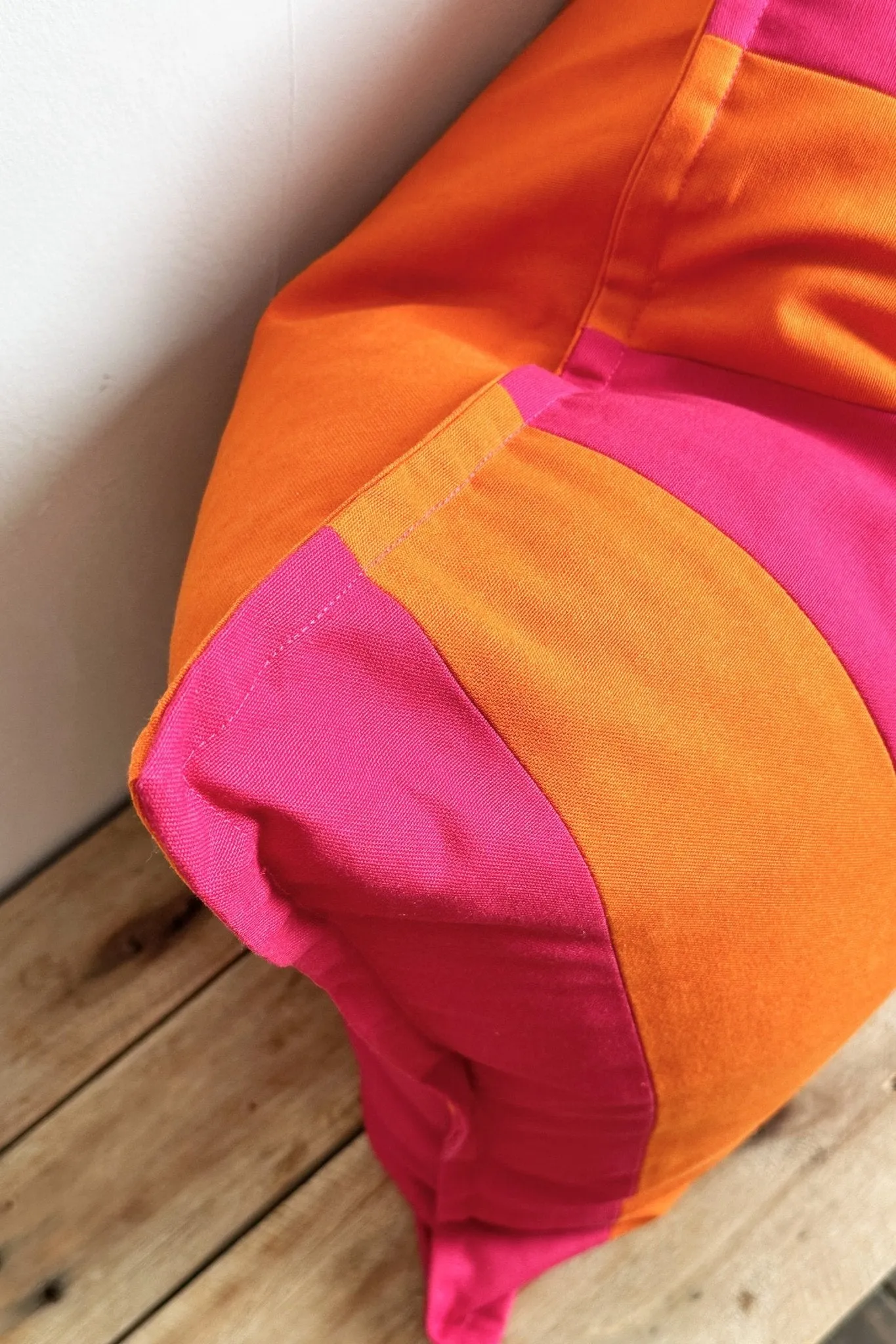Pink and Orange Candy Striped Cotton Rectangular Cushion