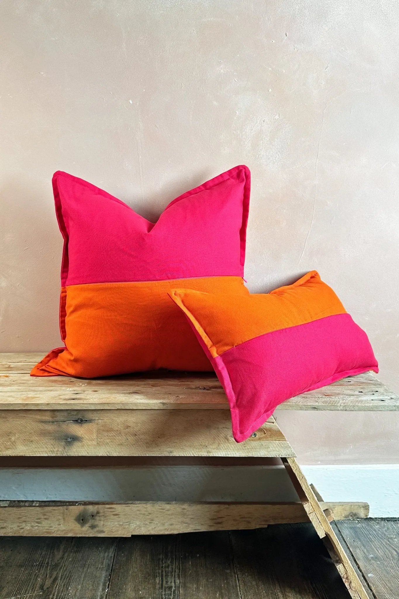 Pink and Orange Candy Striped Cotton Rectangular Cushion