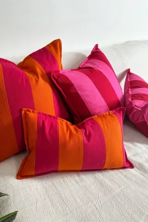 Pink and Orange Candy Striped Cotton Rectangular Cushion
