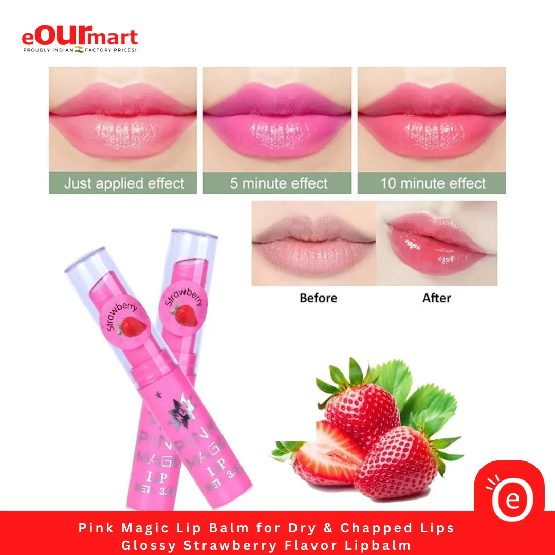 Pink Magic Lip Balm for Dry & Chapped Lips | Glossy Strawberry Flavor Lipbalm