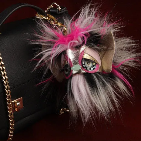 Pink Puff Monster Keychain - Faux Fur - Pre Order
