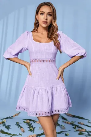 Puff Sleeve Square Neck Dress