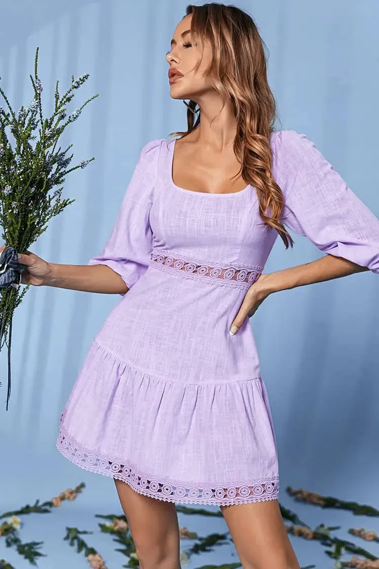 Puff Sleeve Square Neck Dress