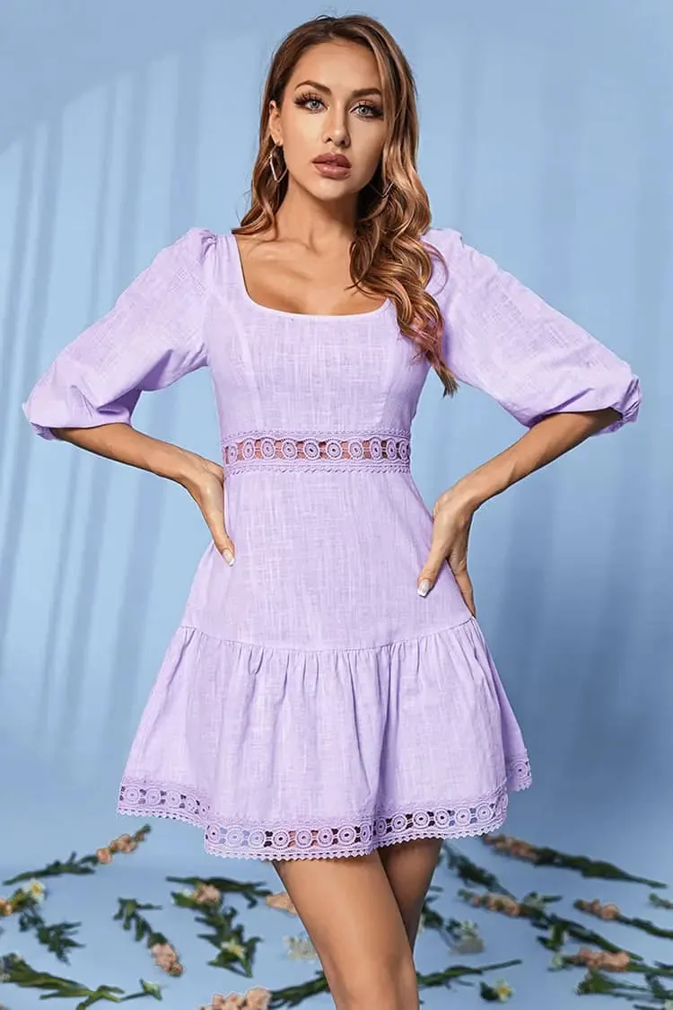 Puff Sleeve Square Neck Dress