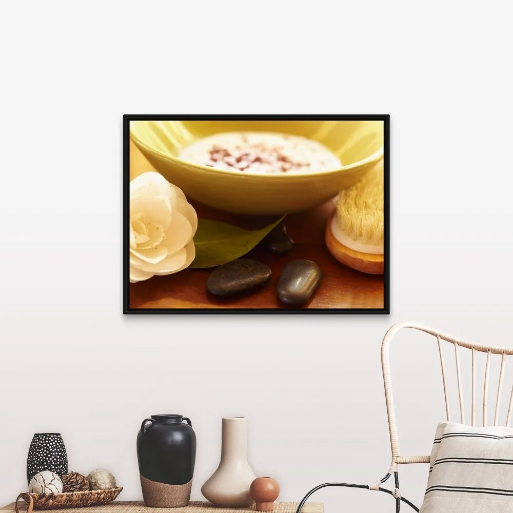 "Bowl of ayurvedic facial mask" Black Float Frame Canvas Art