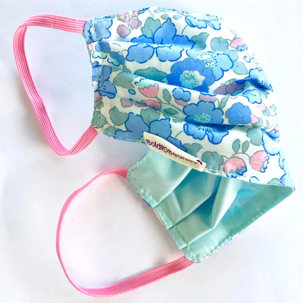 Re-useable Face Mask Liberty Betsy Blue - Grey Elastic