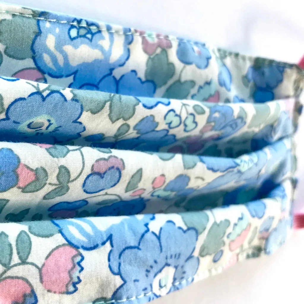 Re-useable Face Mask Liberty Betsy Blue - Grey Elastic