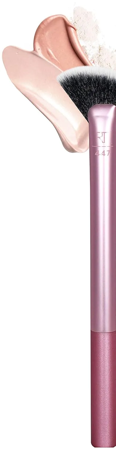 Real Techniques Sheer Radiance Fan Makeup Brush, for Highlighter   Facial Oil Absorbing Powders, Create Face Glow, Cruelty Free Bristles, Aluminum Ferrules, Pink, 1 Count