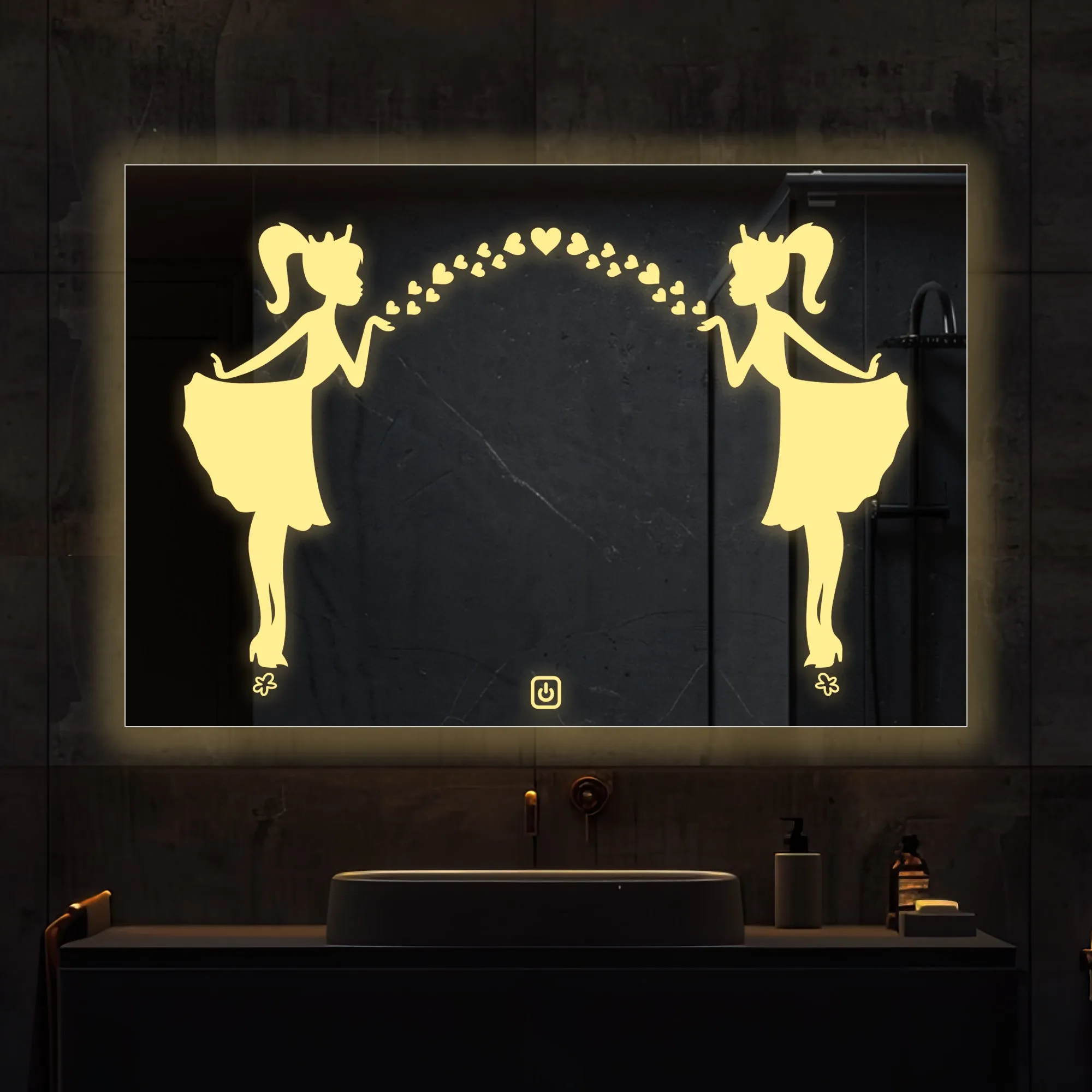 Rectangular Shaped Fairy Girl Design LED Bathroom Wall Mirror