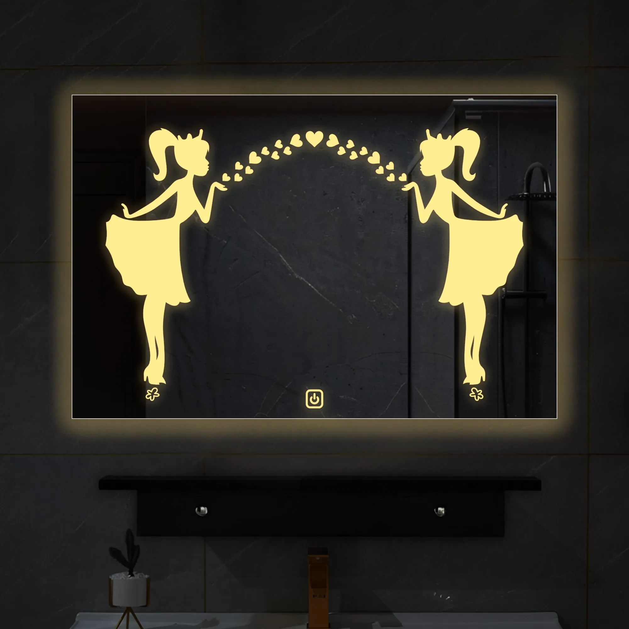 Rectangular Shaped Fairy Girl Design LED Bathroom Wall Mirror