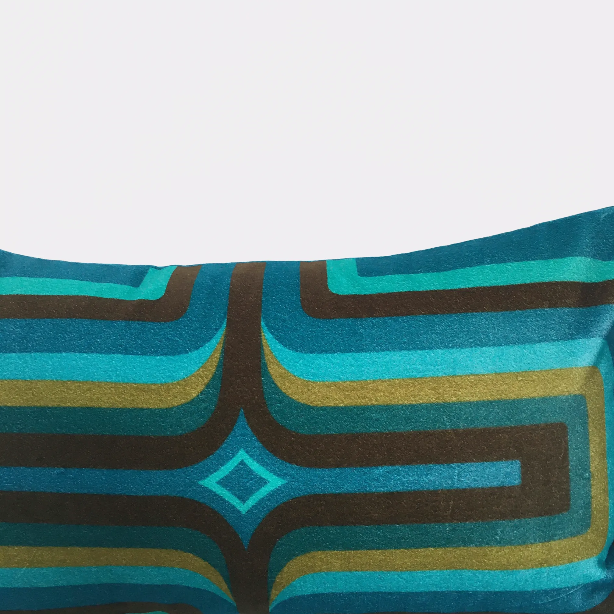 Retro Geometric Velvet Cushion - Turquoise    Olive
