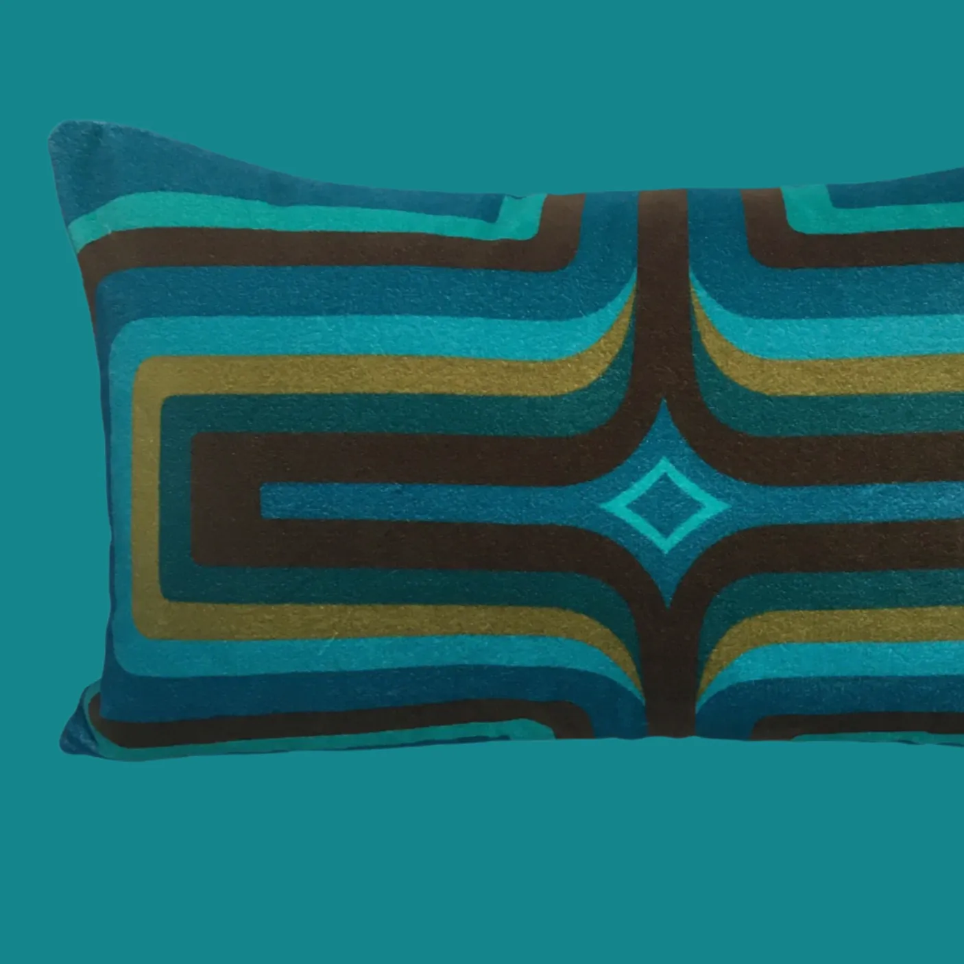 Retro Geometric Velvet Cushion - Turquoise    Olive