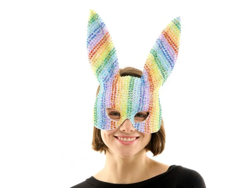 Rhinestone rainbow Bunny Mask