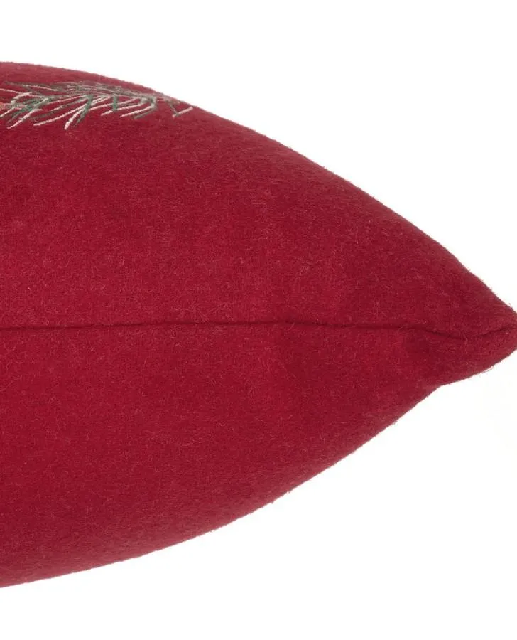 Robin Wreath Embroidered Red Cushion