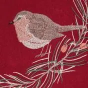 Robin Wreath Embroidered Red Cushion