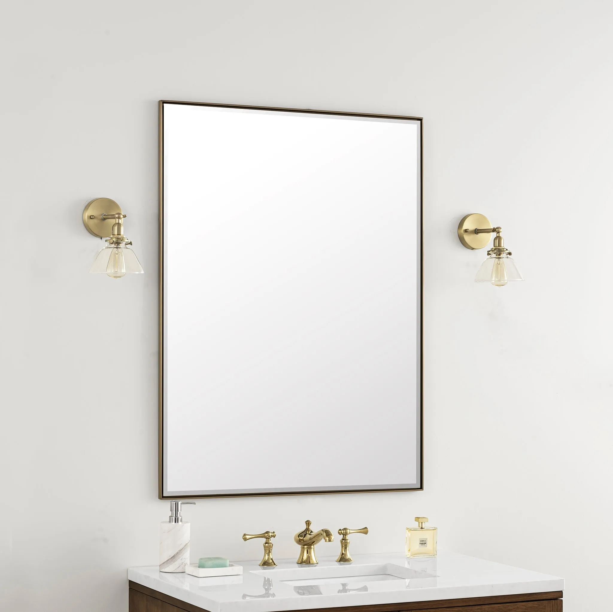 Rohe 30" Rectangular Mirror in Champagne Brass