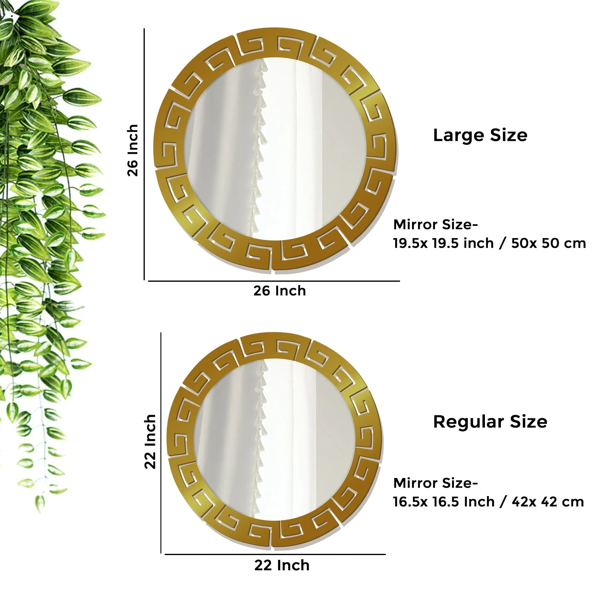 Round Shape Unique Design Wooden Wall Mirror With Gold Texture
