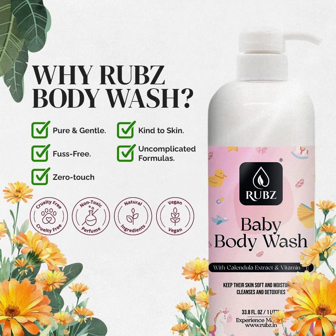 Rubz Baby Body Wash Refill Pack 5L | Liquid Soap | Shower Gel | with Refillable 500 ml Plastic Bottle | Best for Hotel, Spa, Salon, Joint Family | SLS Free | Paraben Free