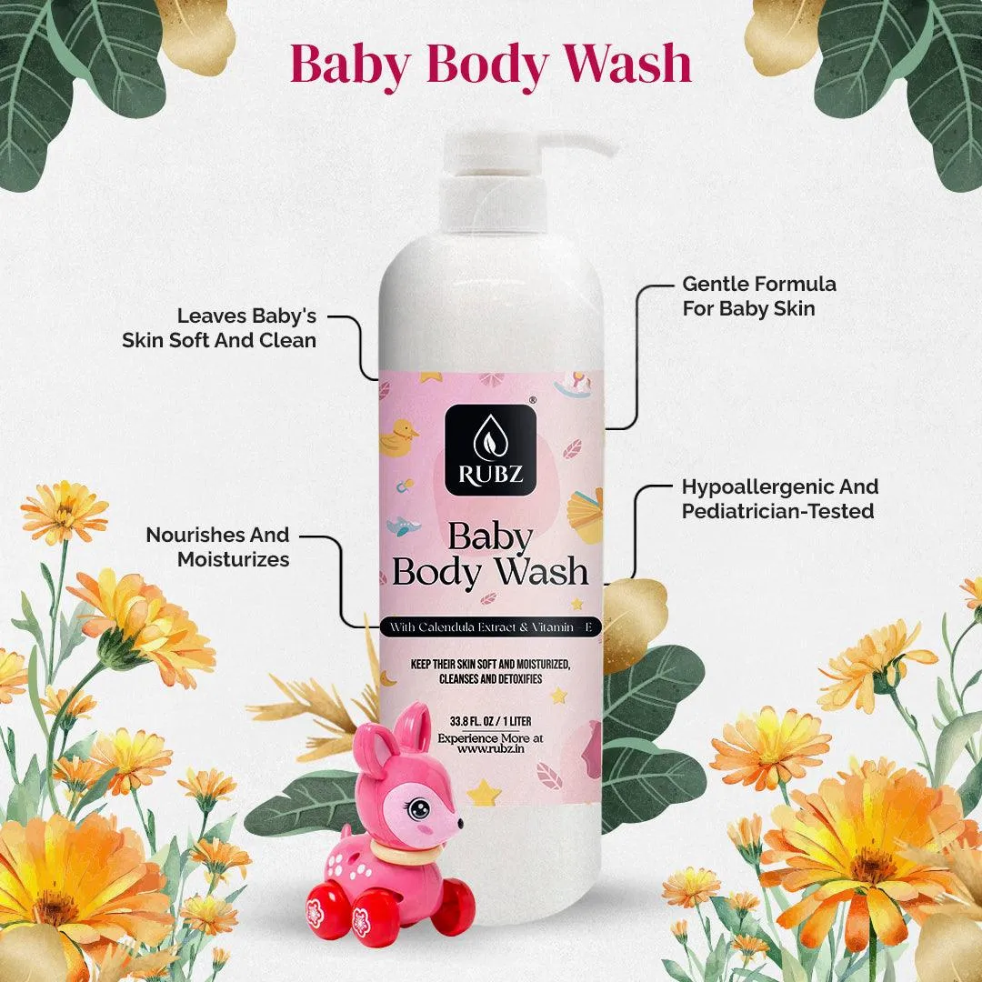Rubz Baby Body Wash Refill Pack 5L | Liquid Soap | Shower Gel | with Refillable 500 ml Plastic Bottle | Best for Hotel, Spa, Salon, Joint Family | SLS Free | Paraben Free