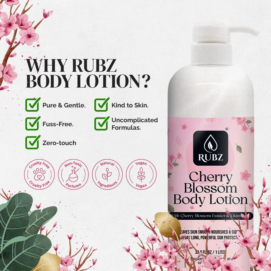 Rubz Cherry Blossom Body Milk with goodness of Japanese Cherry Blossom Extract 5 Kg | Bulk Body Lotion 5 Litre with Refillable 200g Plastic Jar | Best for Hotel, Spa, Salon