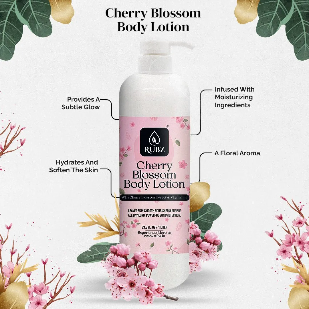 Rubz Cherry Blossom Body Milk with goodness of Japanese Cherry Blossom Extract 5 Kg | Bulk Body Lotion 5 Litre with Refillable 200g Plastic Jar | Best for Hotel, Spa, Salon