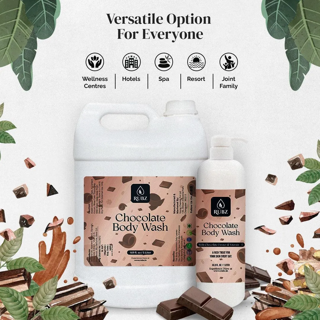 Rubz Chocolate Body Wash | Enriched With Glycerin & Long Lasting Fragrance | Soap-Free Body Wash For Women And Men | Paraben Free | SLS Free | 1 Litre