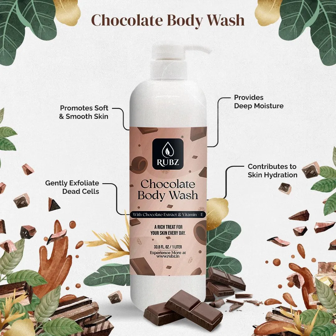 Rubz Chocolate Body Wash | Enriched With Glycerin & Long Lasting Fragrance | Soap-Free Body Wash For Women And Men | Paraben Free | SLS Free | 1 Litre
