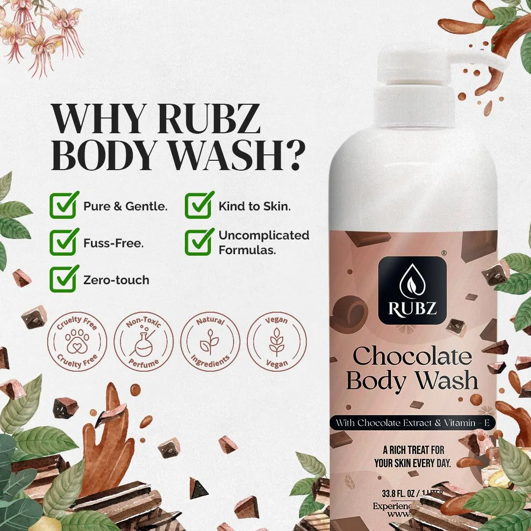 Rubz Chocolate Body Wash | Enriched With Glycerin & Long Lasting Fragrance | Soap-Free Body Wash For Women And Men | Paraben Free | SLS Free | 1 Litre