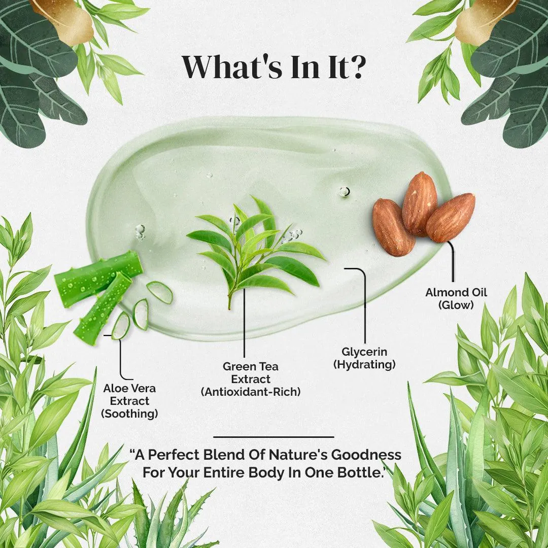 Rubz Green Tea Gel 1 Kg | Natural Gel for Body & Face Moisturizing, Hair Gel, Multipurpose Beauty Skin Gel, Acne Scars, Glowing & Radiant Skin Treatment | For Spa & Salon