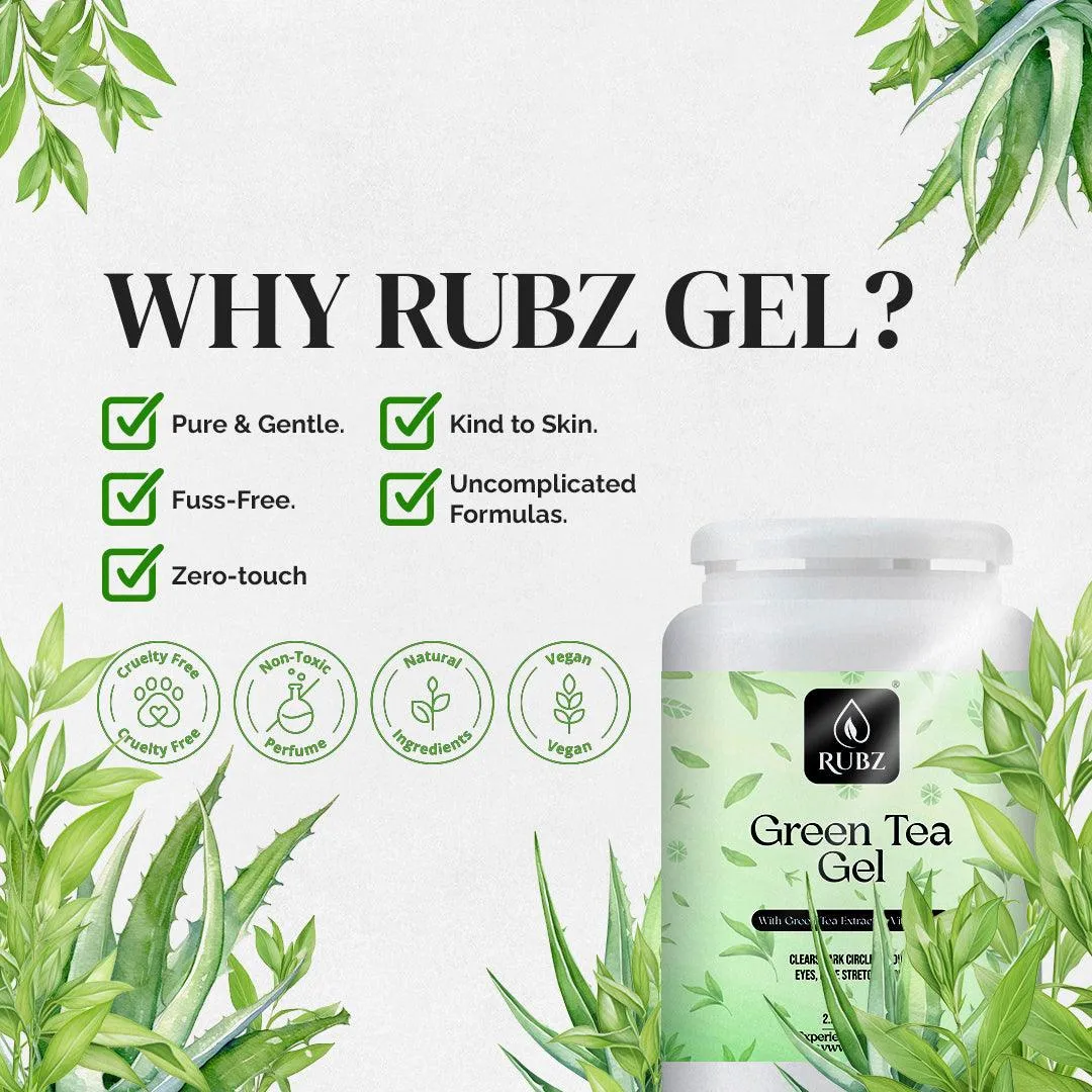 Rubz Green Tea Gel 1 Kg | Natural Gel for Body & Face Moisturizing, Hair Gel, Multipurpose Beauty Skin Gel, Acne Scars, Glowing & Radiant Skin Treatment | For Spa & Salon