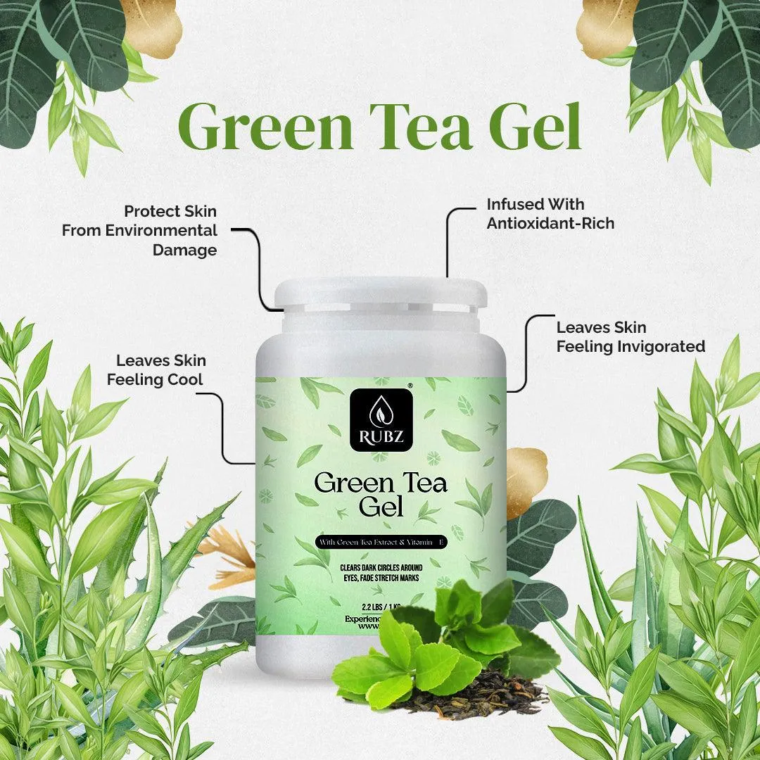 Rubz Green Tea Gel 1 Kg | Natural Gel for Body & Face Moisturizing, Hair Gel, Multipurpose Beauty Skin Gel, Acne Scars, Glowing & Radiant Skin Treatment | For Spa & Salon