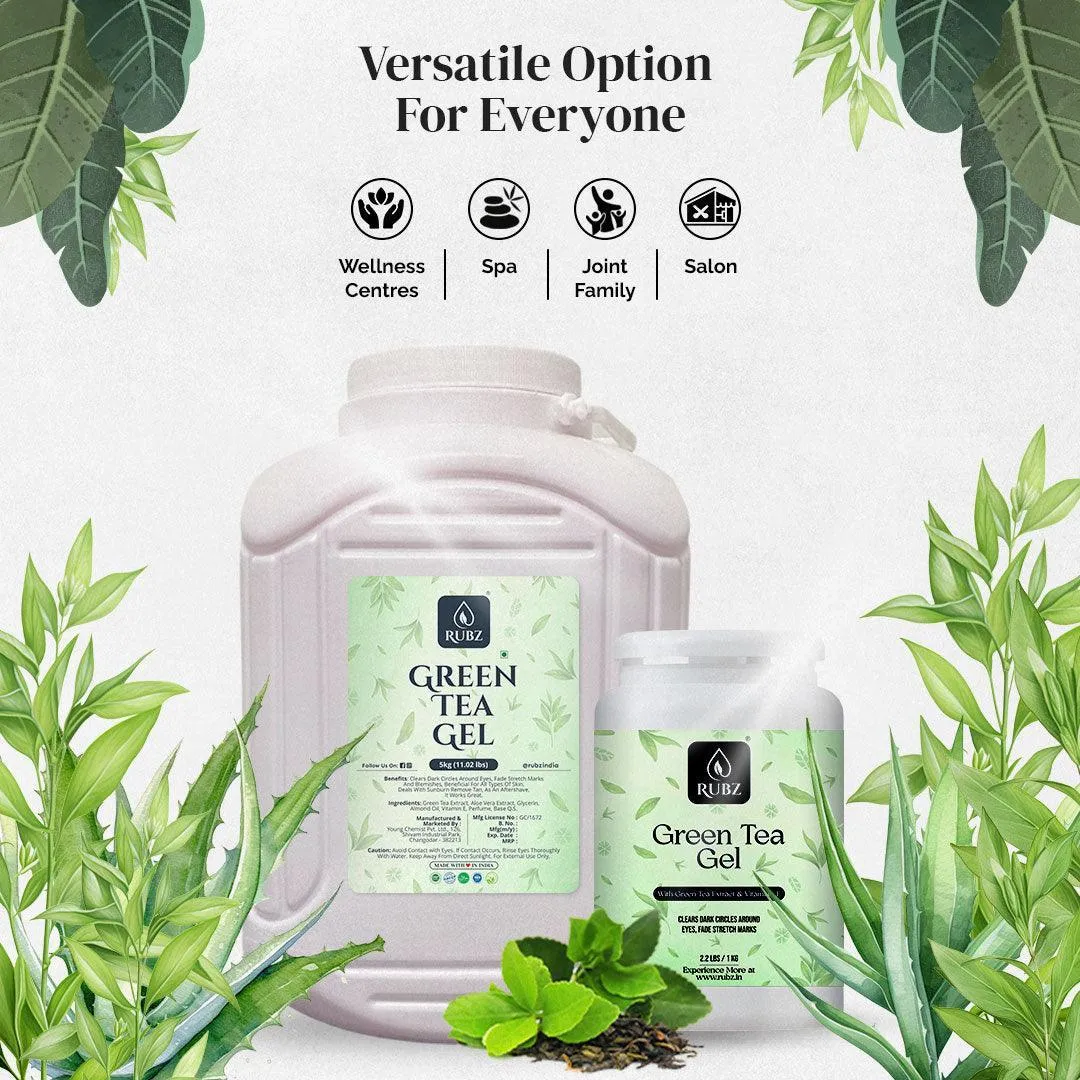 Rubz Green Tea Gel 1 Kg | Natural Gel for Body & Face Moisturizing, Hair Gel, Multipurpose Beauty Skin Gel, Acne Scars, Glowing & Radiant Skin Treatment | For Spa & Salon