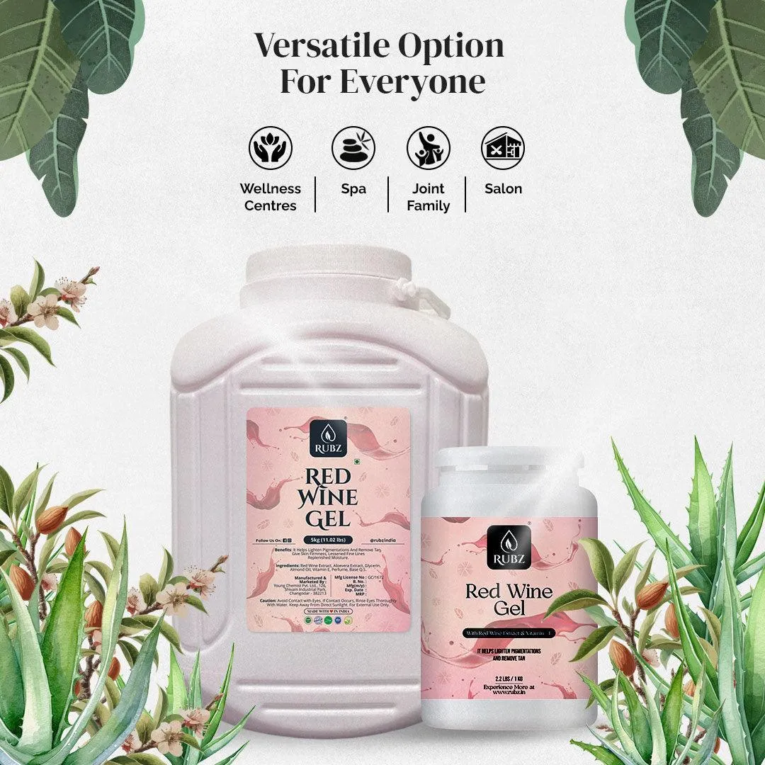 Rubz Red Wine Gel 5kg Pack With 200g Refillable Jar | Bulk Red Wine Gel for Overnight Skin Repair | Ultimate Night Gel for Glowing Skin | Ideal for Normal, Oily, Acne-prone, Combination Skin | Best for Salon, Spa, Family