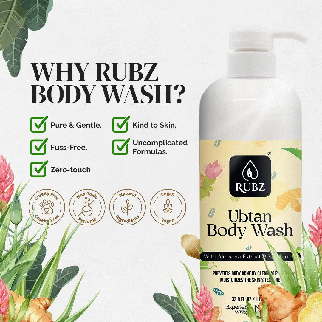 Rubz Ubtan Body Wash Refill Pack 5L | Liquid Soap | Shower Gel | with Refillable 500 ml Plastic Bottle | Best for Hotel, Spa, Salon, Joint Family | SLS Free | Paraben Free