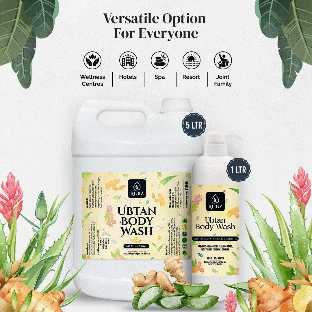 Rubz Ubtan Body Wash Refill Pack 5L | Liquid Soap | Shower Gel | with Refillable 500 ml Plastic Bottle | Best for Hotel, Spa, Salon, Joint Family | SLS Free | Paraben Free