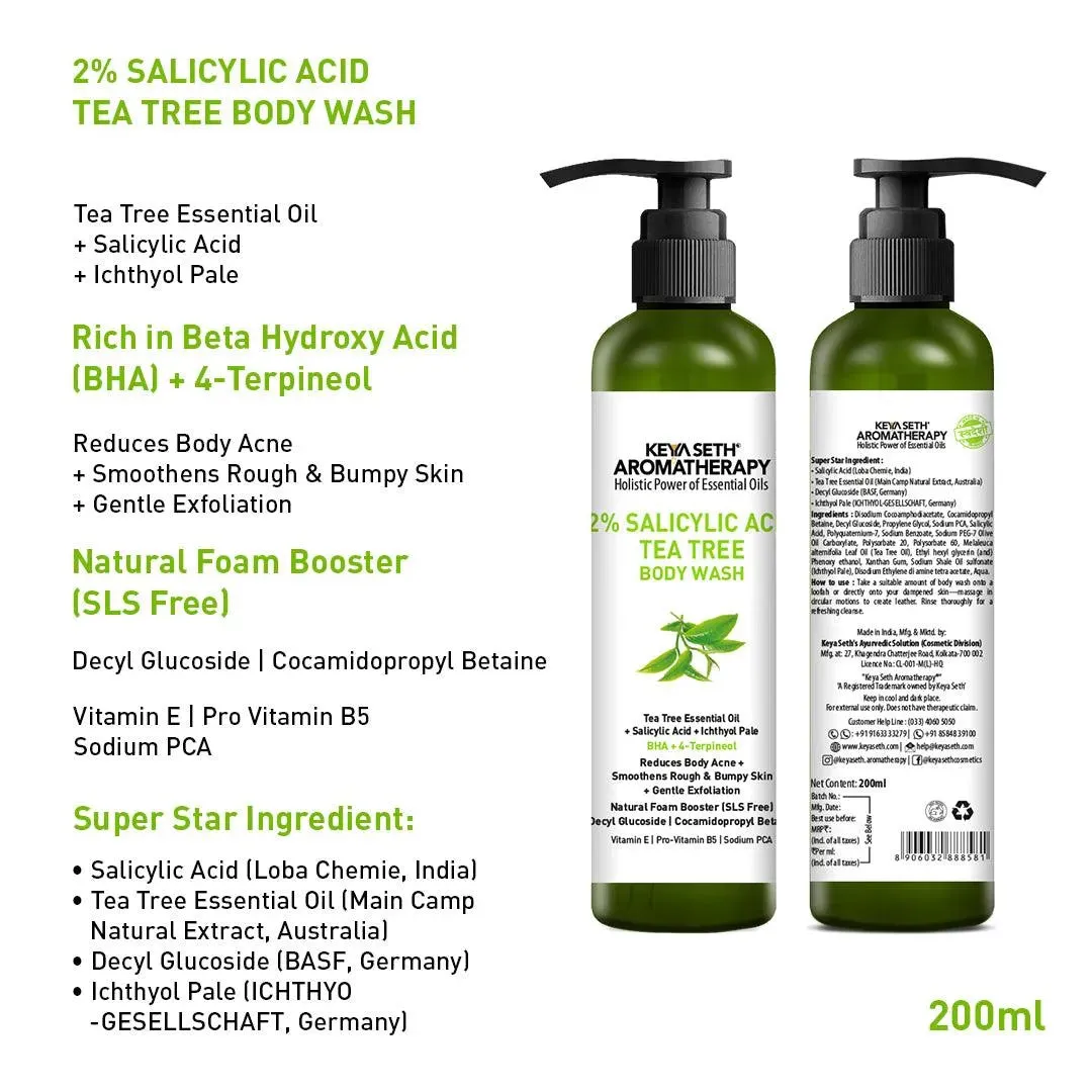 Salicylic Acid Tea Tree Body Wash, BHA   Terpineol, Body Acne & Exfoliation, Natural Glucoside Foaming, Dead Skin Removal, Ichthyol Pale, Vitamin E,B5