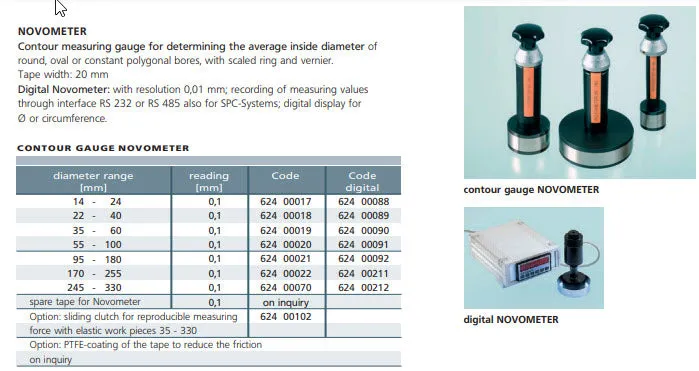 Schwenk 62400019 Contour measurement gauges Novometer range 35-60mm graduation .1mm