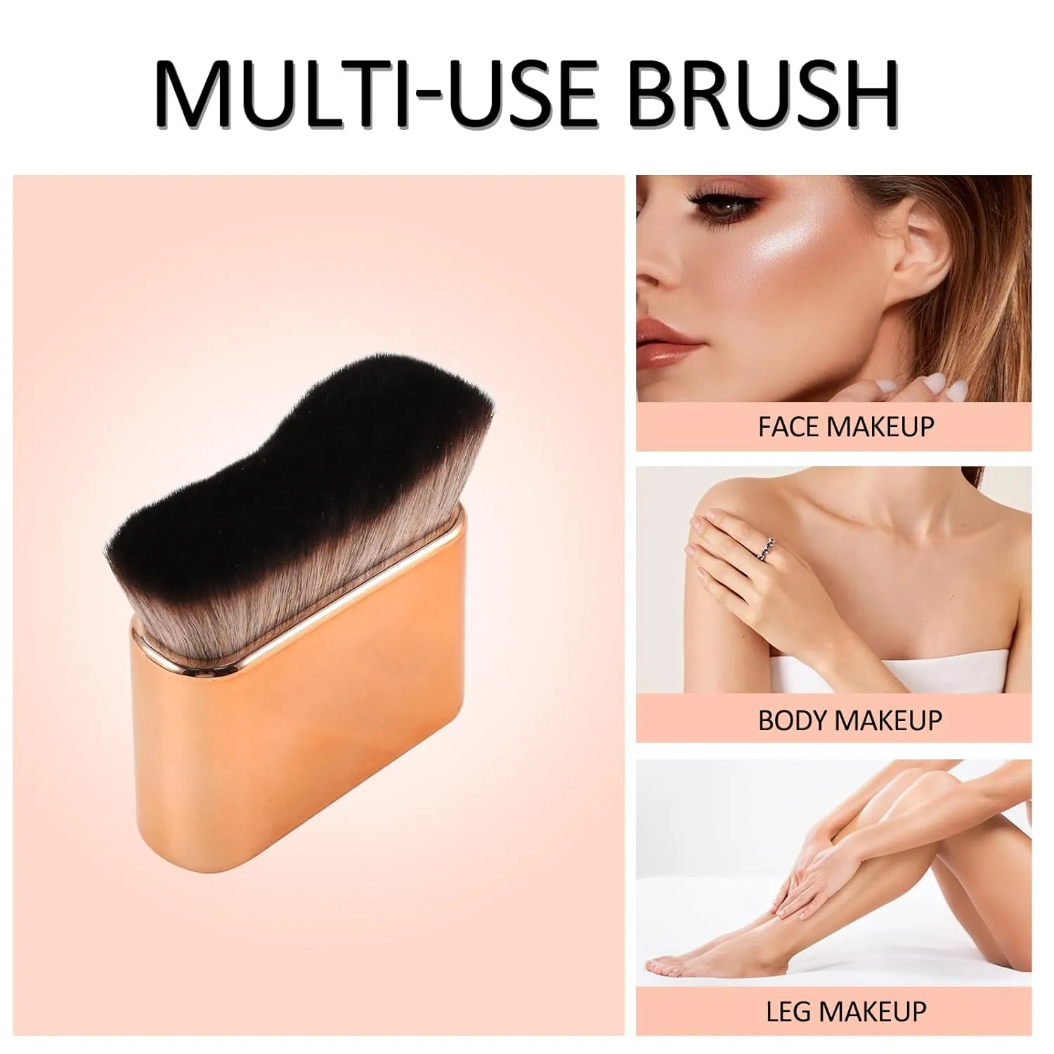 Self Tan Brush - Kabuki Brush for Body, Bronzer & Foundation Self Tanner, Makeup Brushes for Face & Body (Rose Gold)