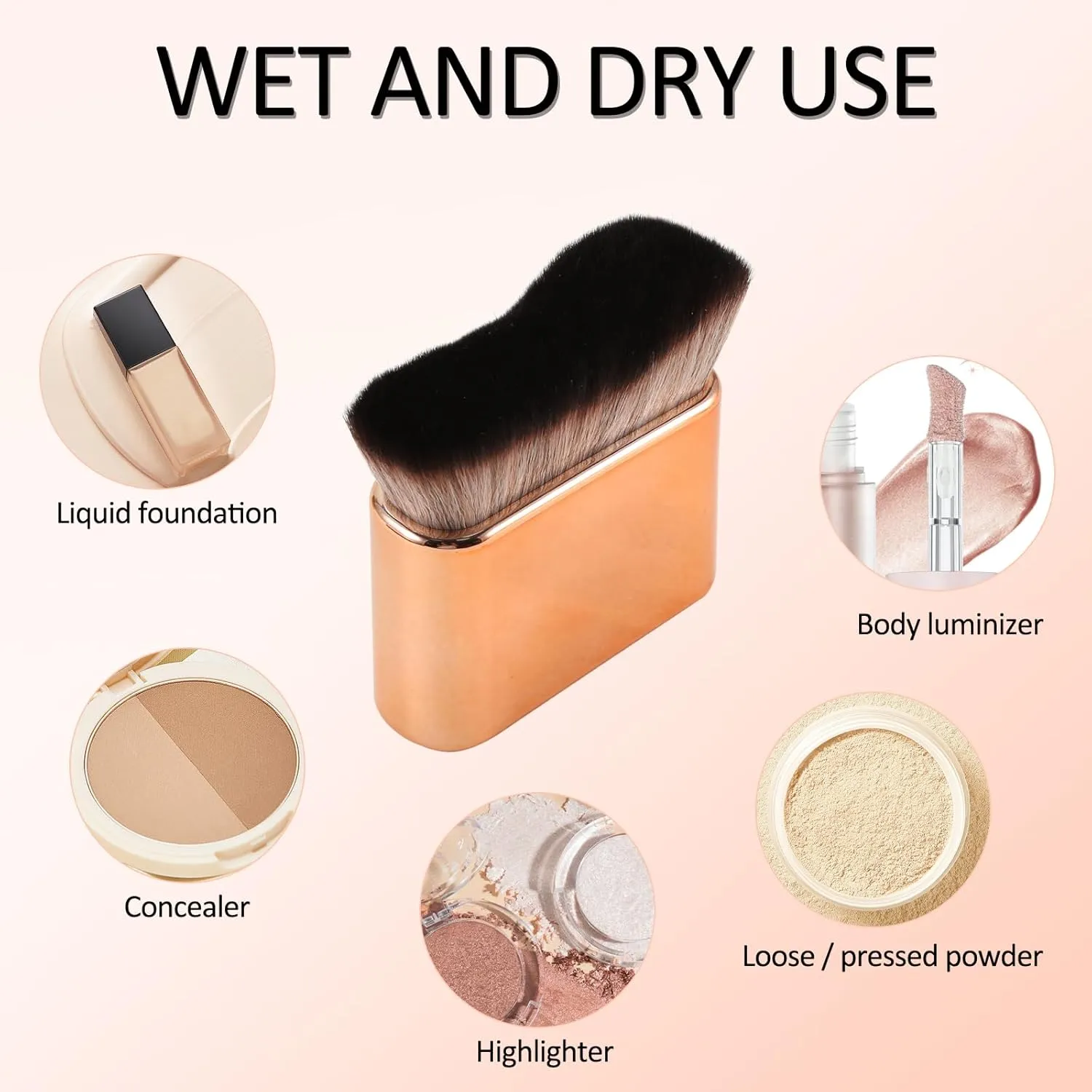 Self Tan Brush - Kabuki Brush for Body, Bronzer & Foundation Self Tanner, Makeup Brushes for Face & Body (Rose Gold)