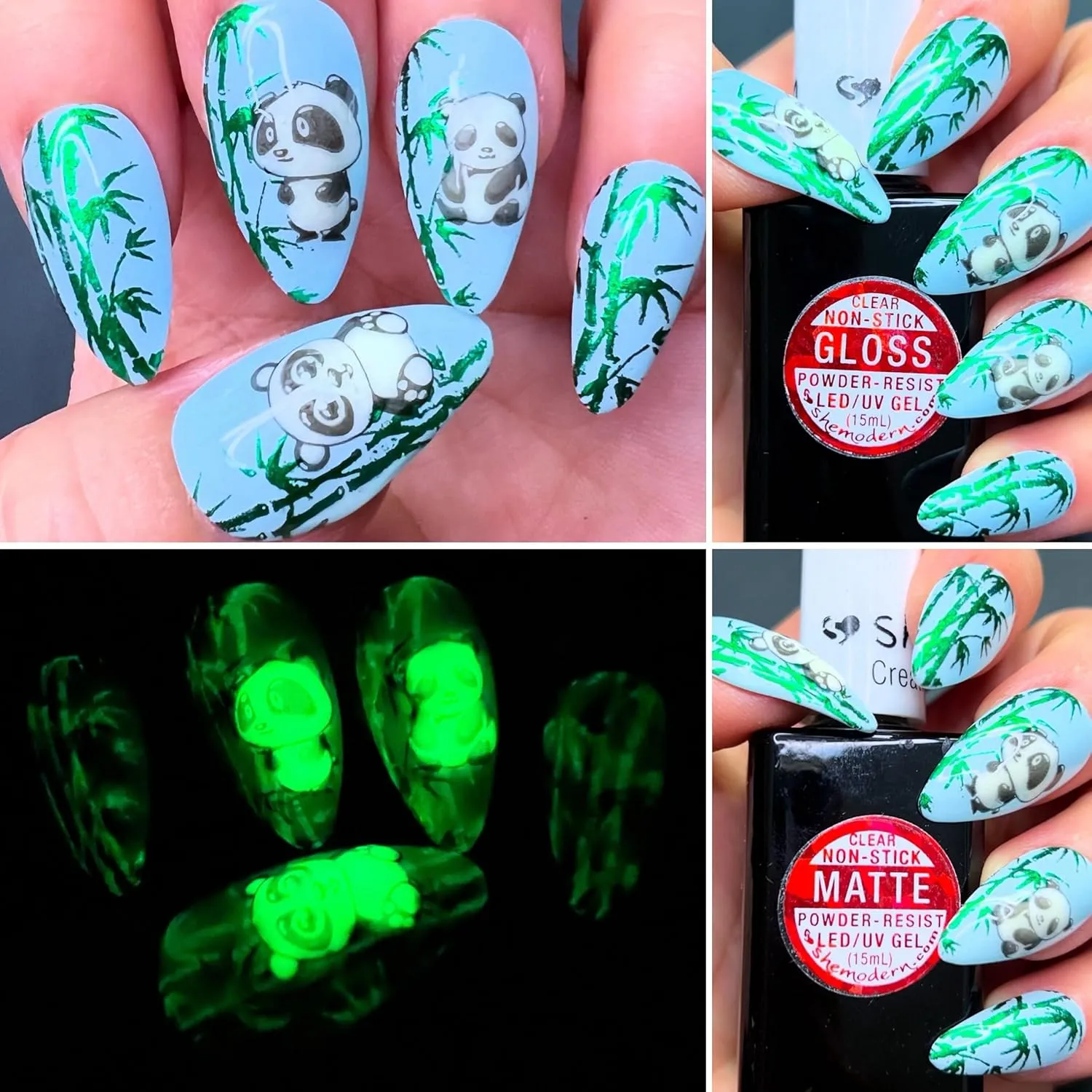 SheModern NON-STICK GLOSS 1   2 MATTE Chrome-Resist Clear Gel Polishes Nail Art Design Collection For Use as Protective Top Coat or as Non-Sticky Base when Dry Coloring with Loose Pigment Powder