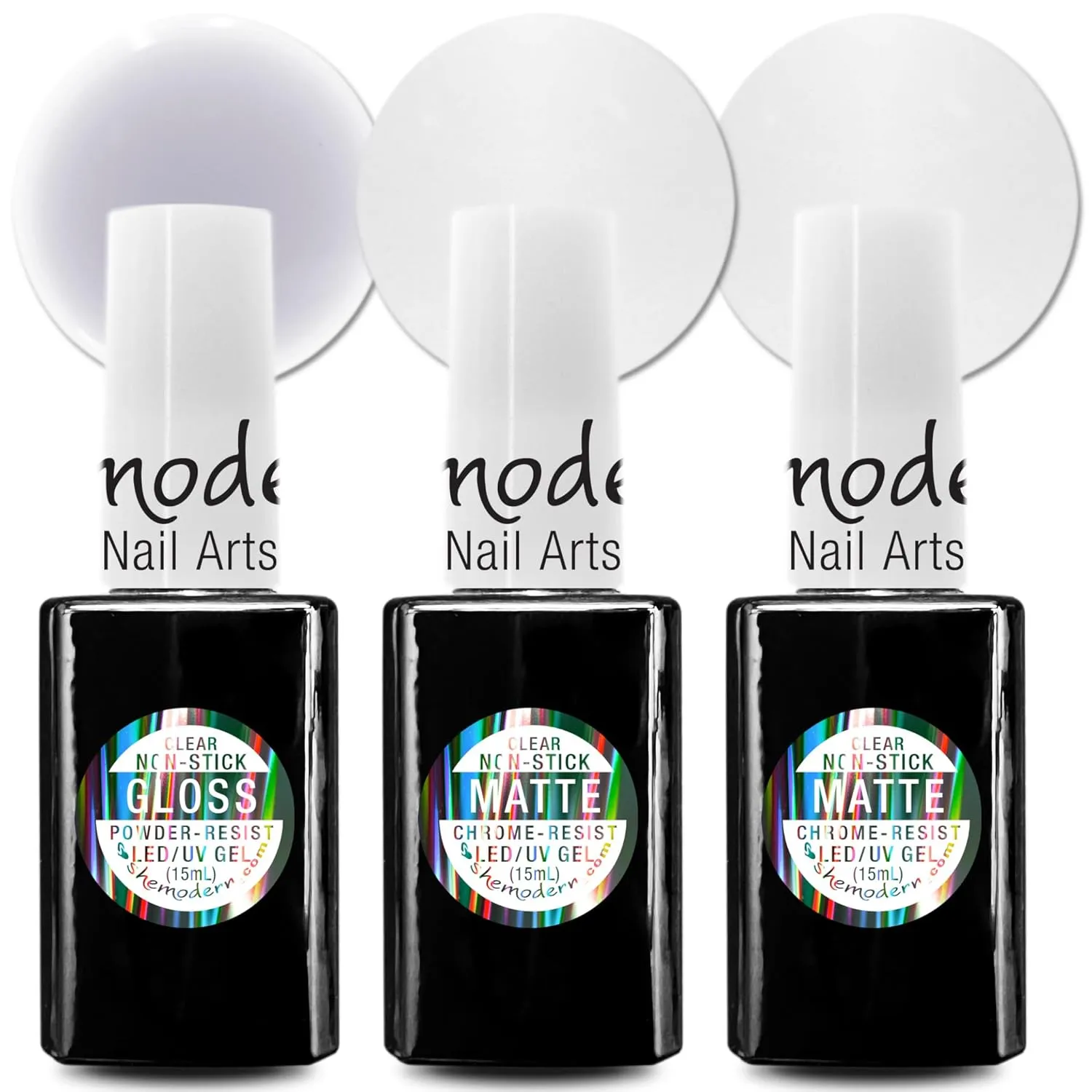 SheModern NON-STICK GLOSS 1   2 MATTE Chrome-Resist Clear Gel Polishes Nail Art Design Collection For Use as Protective Top Coat or as Non-Sticky Base when Dry Coloring with Loose Pigment Powder