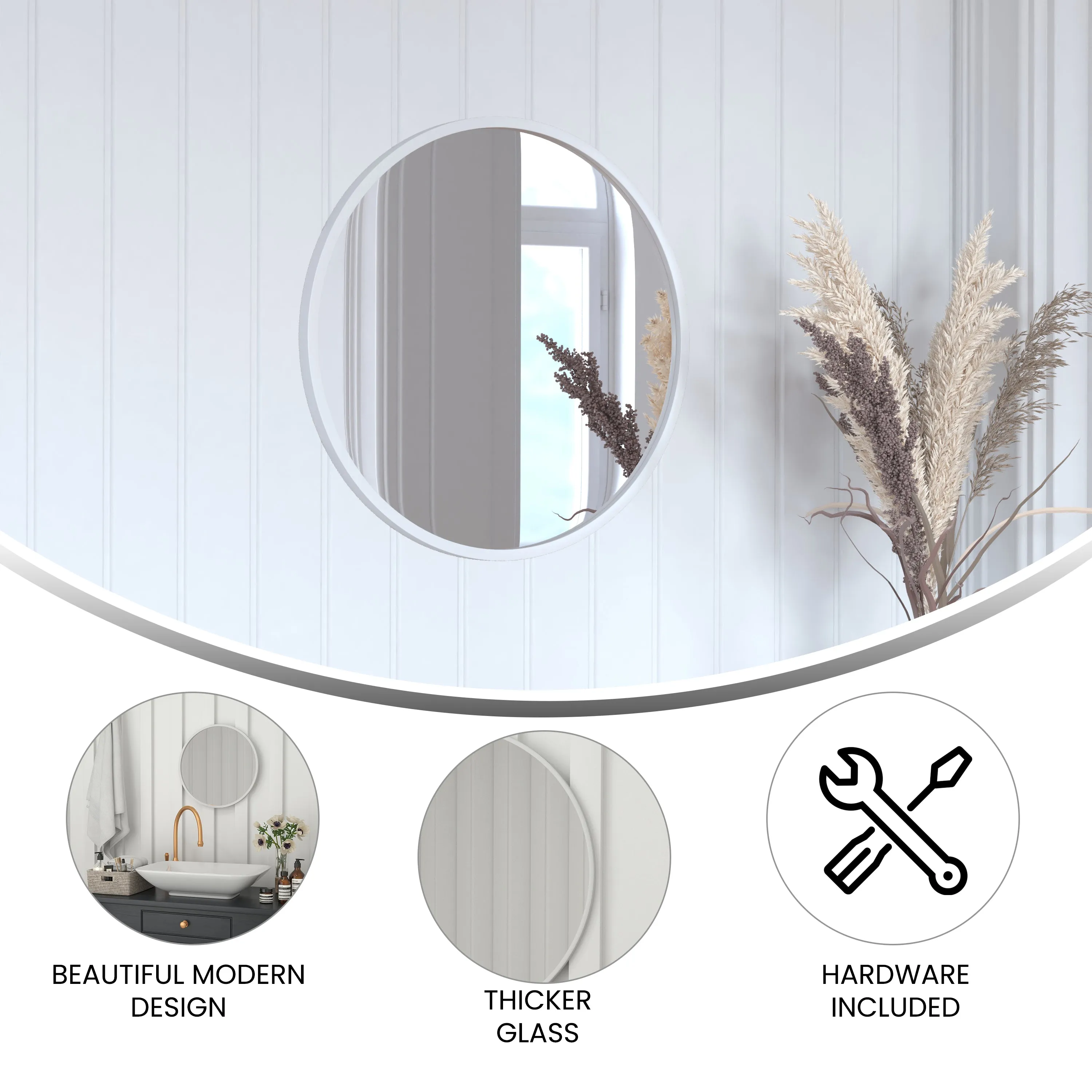 Silver 20" Round Wall Mirror HFKHD-0GD-CRE8-991315-GG