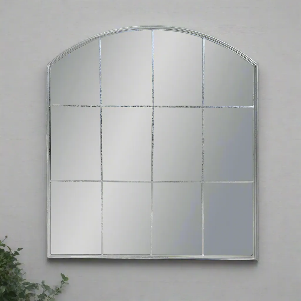 Silver Metal Arched Window Mirror 91 cm